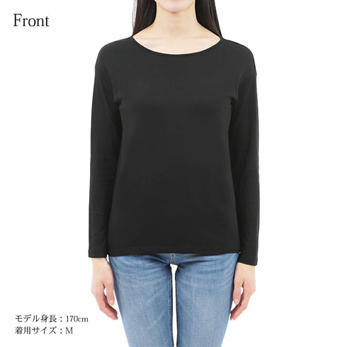 【日本製】 tシャツ レディース 長袖 カットソー ボートネック 軽い イージーケア 綿モダール コットン 無地 ネイビー(FL23SS-0012W-na)